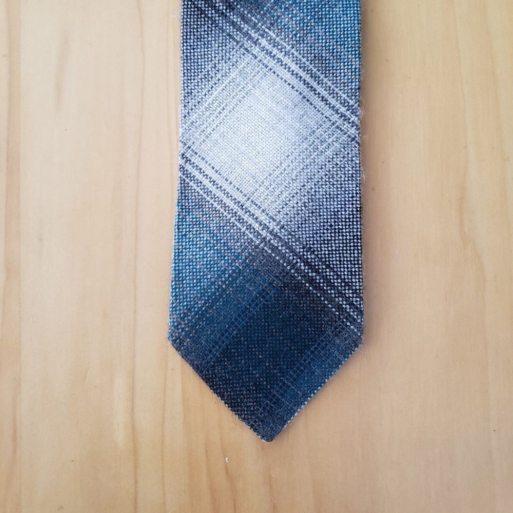 Gray and Blue Plaid Clip On Tie